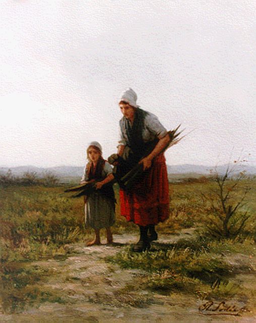 Philip Sadée | Gathering wood, Öl auf Holz, 23,1 x 18,4 cm, signed l.r.