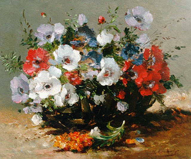 Eugène-Henri Cauchois | Anemones in a basket, Öl auf Leinwand, 37,7 x 46,2 cm, signed l.r.