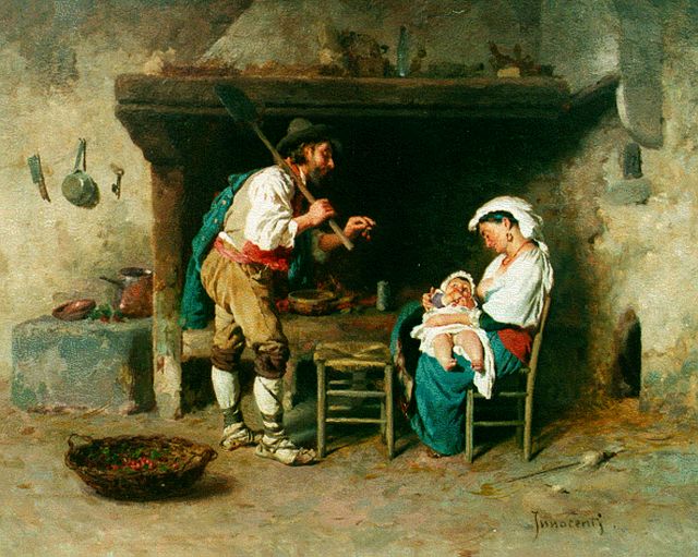 Camilio Innocenti | A happy family, Öl auf Holz, 25,9 x 31,8 cm, signed l.r.