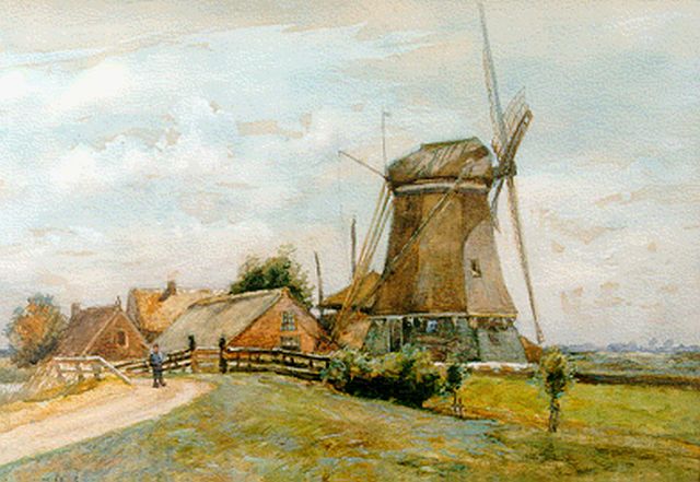Koekkoek G.J.  | Mühle in Polderlandschaft, Aquarell auf Papier 34,0 x 48,0 cm, Unterzeichnet l.u. und datiert 1901
