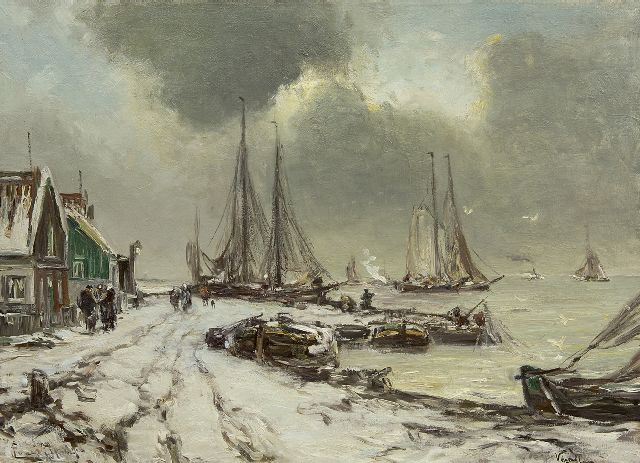 Louis Apol | Winter bei Volendam, Öl auf Leinwand, 55,3 x 75,3 cm, Unterzeichnet u.l.