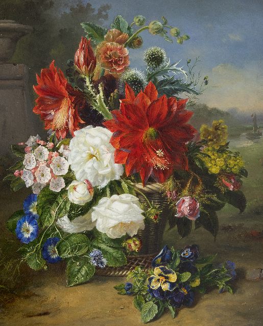 Hélène Hamburger | Blumen in einem Eilkorb, Öl auf Holz, 52,0 x 43,5 cm