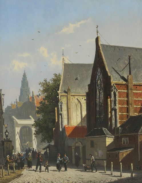 Roosdorp F.  | Stadtansicht mit Figuren bei einer Fallbrücke, Öl auf Tafel 34,9 x 28,2 cm, Unterzeichnet u.l.