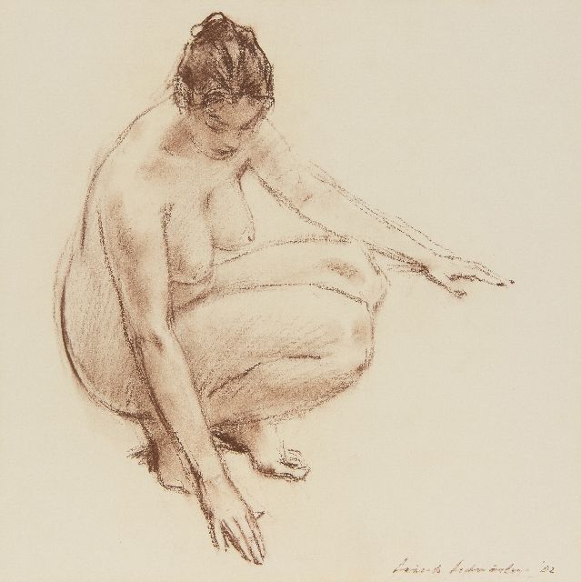 Sierk Schröder | Geduckt nackt, Kreide auf Papier, 35,8 x 35,8 cm, Unterzeichnet u.r. und datiert '82