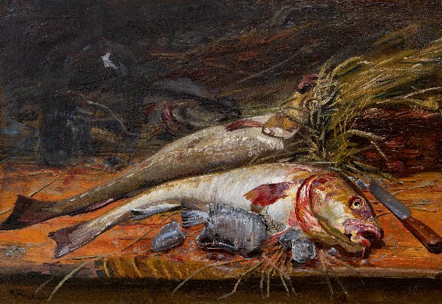 Richters M.J.  | Stillleben mit Fisch, Öl auf Leinwand 65,8 x 99,2 cm, Unterzeichnet u.l.