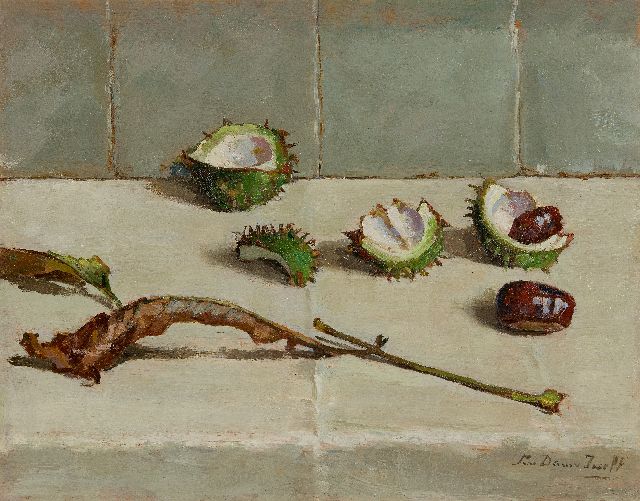 Lucie van Dam van Isselt | Stillleben mit Kastanien, Öl auf Holz, 31,7 x 40,1 cm, Unterzeichnet u.r.