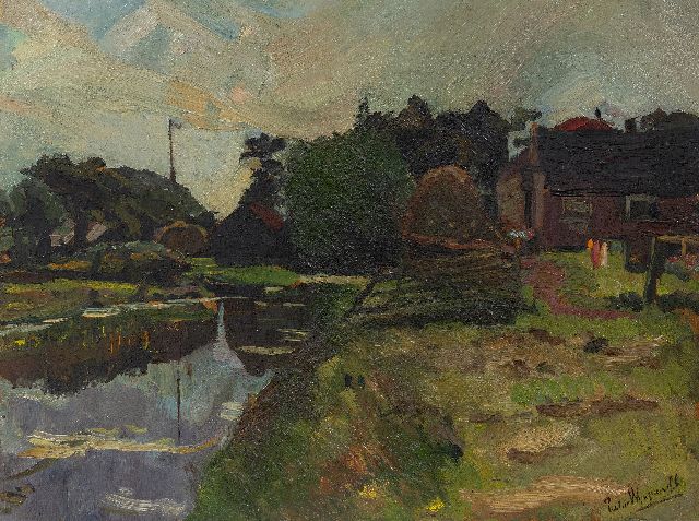 Piet van Wijngaerdt | Bauernhof in Amstelveen, Öl auf Tafel, 37,4 x 49,7 cm, Unterzeichnet u.r. und datiert im Verso 1907