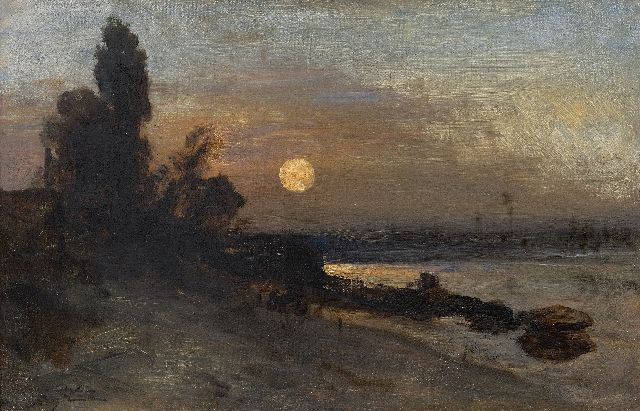 Johan Barthold Jongkind | Berge au clair de lune, Hollande, Öl auf Leinwand, 27,0 x 40,9 cm, Unterzeichnet u.l. und zu datieren um 1860