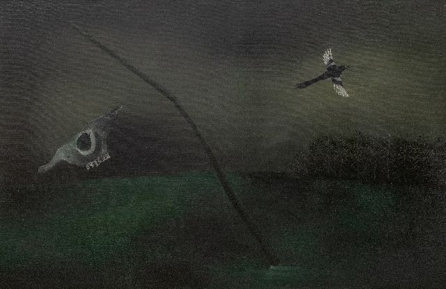 Doorn M.J. van | Schädel mit Elster, Öl auf Leinwand 105,6 x 150,6 cm, Unterzeichnet u.r. mit Initialen und datiert '36