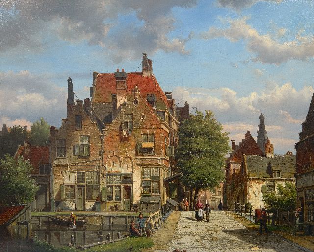 Willem Koekkoek | Holländisches Stadtbild mit einer Brücke über einen Kanal, Öl auf Leinwand, 67,4 x 82,3 cm, Unterzeichnet u.l. und datiert '66