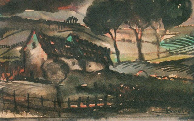Jacques Mels | Landscape, Aquarell auf Papier, 9,5 x 19,5 cm, signed l.l.