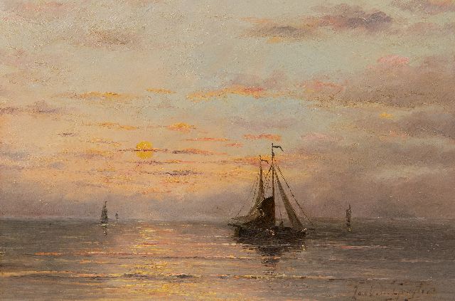 Gruijter J.W.  | Fischerboote in ruhiger See, Öl auf Holz 22,6 x 33,0 cm, Unterzeichnet u.r.
