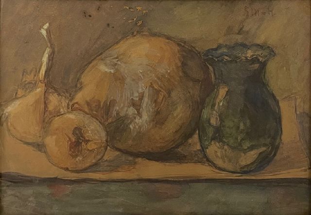 Sientje Mesdag-van Houten | Stilleben mit Früchten und Vase, Aquarell auf Papier, 26,4 x 37,1 cm, Unterzeichnet o.r. mit Initialen