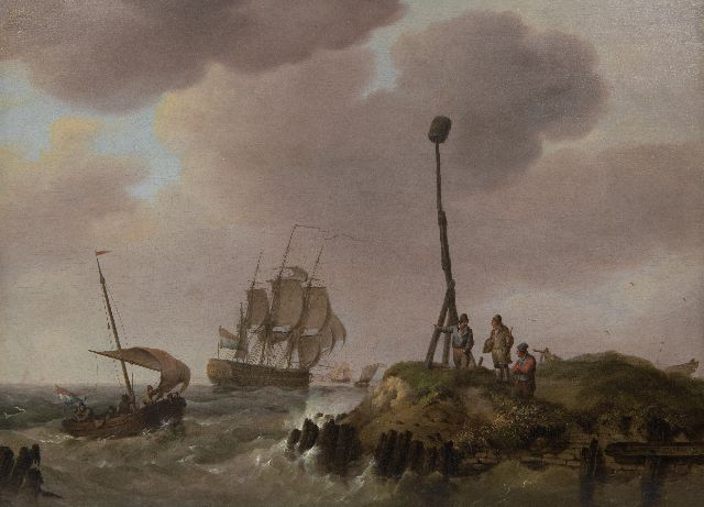 Koekkoek J.H.  | Segelschiffe vor der Küste von Zeeland, Öl auf Holz 35,6 x 48,8 cm, Unterzeichnet u.r.