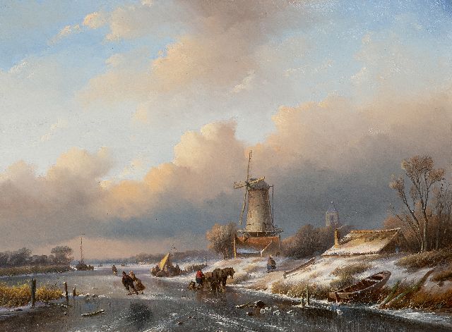 Jan Jacob Spohler | Winterlandschaft mit Bauern und Schlittschuhläufern, Öl auf Holz, 40,7 x 55,3 cm, Unterzeichnet u.l.