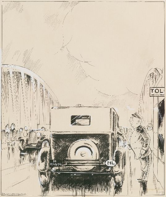 Piet van der Hem | Die Mautbrücke, Tinte und Aquarell auf Papier, 42,0 x 31,5 cm, Unterzeichnet l.u.