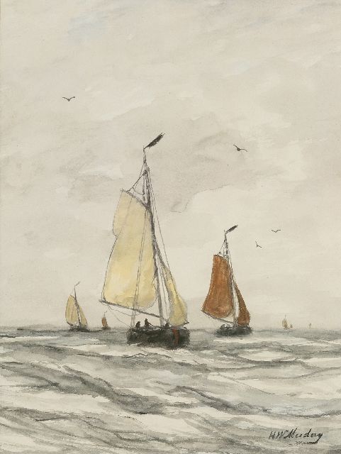 Hendrik Willem Mesdag | Fischerboote auf dem offenen Meer, Aquarell auf Papier, 41,0 x 30,5 cm, Unterzeichnet r.u.