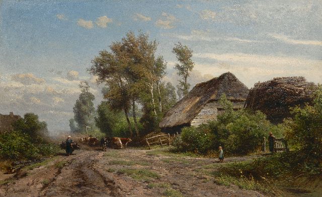 Borselen J.W. van | Kühe mit Wächter am Bauernhof, Öl auf Leinwand 65,5 x 106,6 cm, Unterzeichnet l.u.