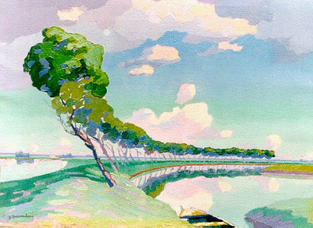 Dirk Smorenberg | Trees along a waterway, Öl auf Leinwand, 37,7 x 47,0 cm, signed l.l. und dated 1917