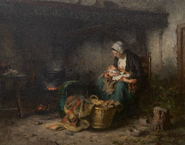 Weiland J.  | Bauernstube mit Mutter und Kind, Öl auf Leinwand 65,3 x 81,2 cm, Unterzeichnet u.l. und datiert '96