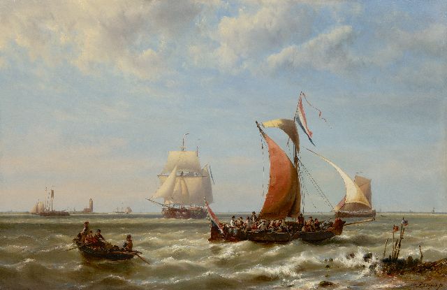 Hermanus Koekkoek jr. | Lustige Fahrt entlang der Küste, Öl auf Holz, 78,4 x 120,3 cm, Unterzeichnet r.u. und datiert 1868