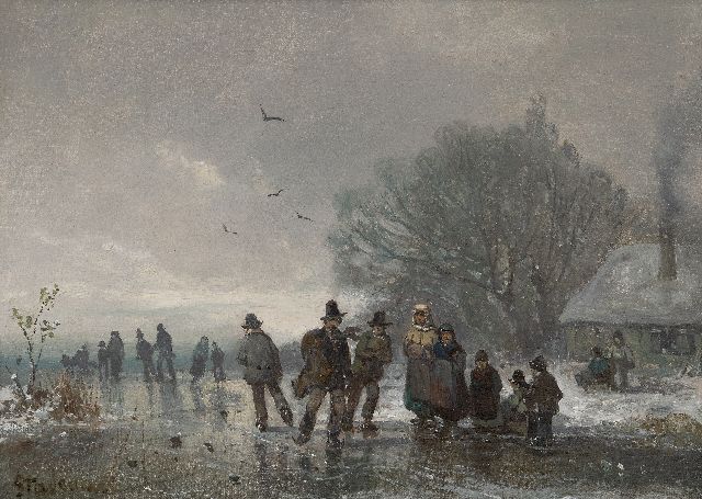 Adolf Stademann | Eisspaß auf gefrorener Wasserweg, Öl auf Leinwand auf Holz, 33,5 x 46,2 cm, Unterzeichnet l.u.