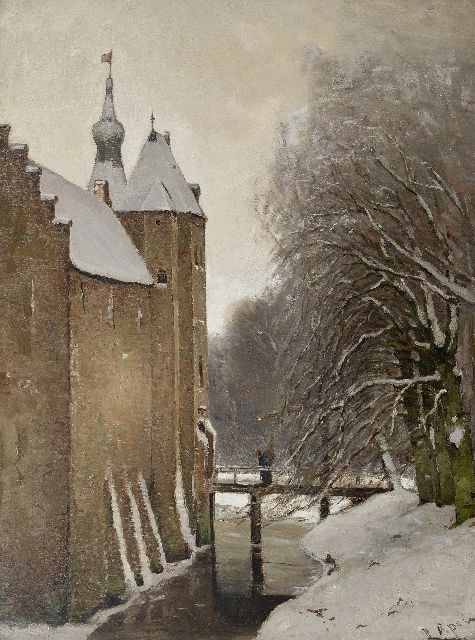 Louis Apol | Schloss Doorwerth im Schnee, Öl auf Leinwand, 108,2 x 81,2 cm, Unterzeichnet r.u.