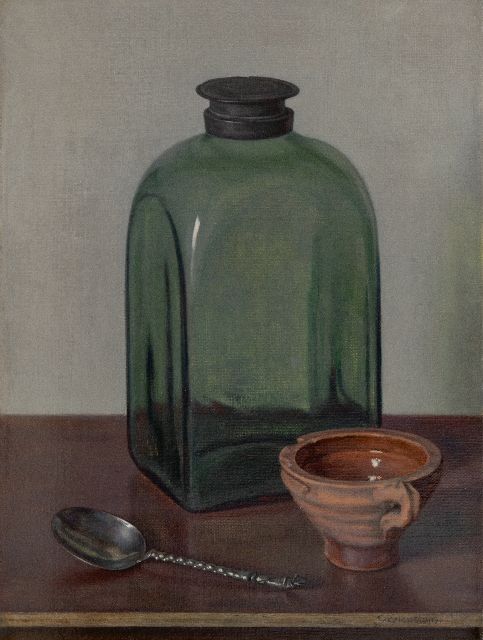 Hendrikus IJkelenstam | Stillleben mit Glasflasche, Öl auf Leinwand, 41,2 x 30,3 cm, Unterzeichnet u.r.