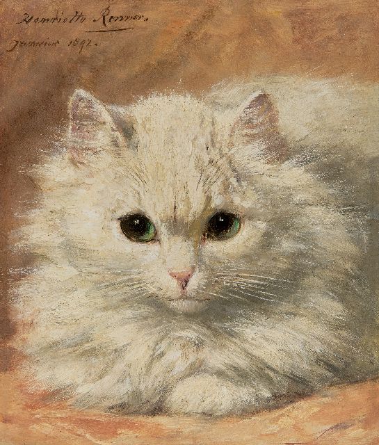 Henriette Ronner | Weißes Angora-Kätzchen, Öl auf Holz, 22,8 x 19,2 cm, Unterzeichnet o.l. und datiert 'Janvier' 1892