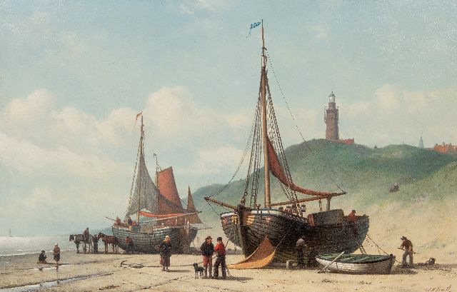 Johan Rust | Fischerboote am Strand, Öl auf Leinwand, 65,0 x 100,3 cm, Unterzeichnet u.r. und ohne Rahmen