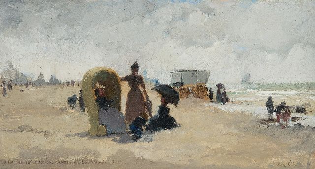 Arthur Briët | Strand Szene, Öl auf Tafel, 14,9 x 26,0 cm, Unterzeichnet u.r. und Zum datieren ca. 1895