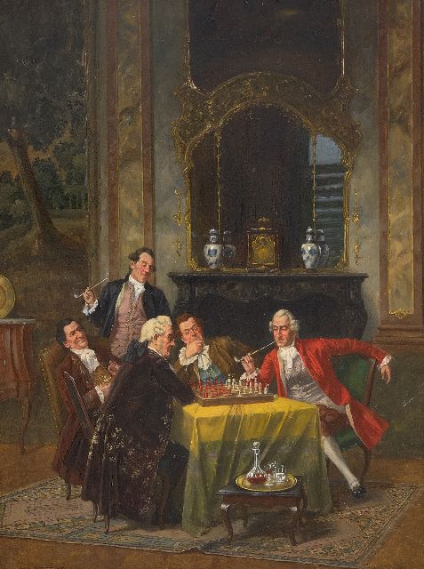 Albert Franke | Ein spannendes Schachspiel, Öl auf Holz, 40,1 x 29,6 cm, Unterzeichnet u.l.