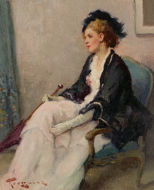 Fernand Toussaint | Bereit für den Spaziergang, Öl auf Leinwand  auf Holzfaser, 44,8 x 37,7 cm, Unterzeichnet u.l.