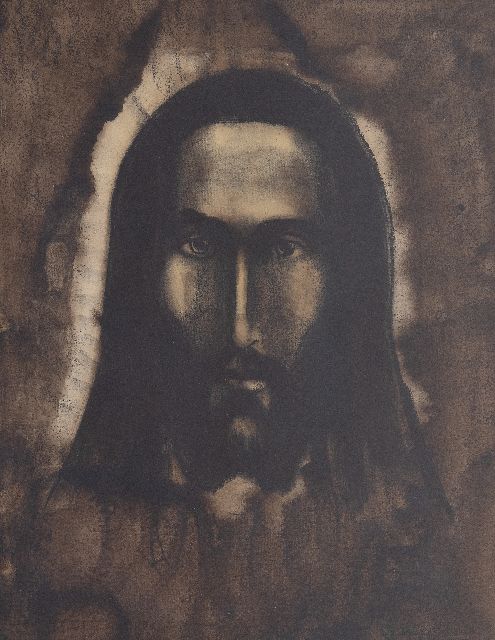 Lodewijk Schelfhout | Tête de Christ, Ausziehtusche, Kreide und Aquarell auf Papier, 50,0 x 39,8 cm, Unterzeichnet u.r. und datiert 1912