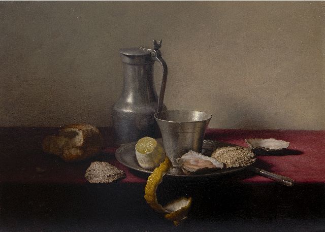 Eversen J.H.  | Stilleben mit Zinn, Zitrone und Austern, Öl auf Leinwand 51,0 x 70,8 cm, Unterzeichnet u.r. und datiert 1957