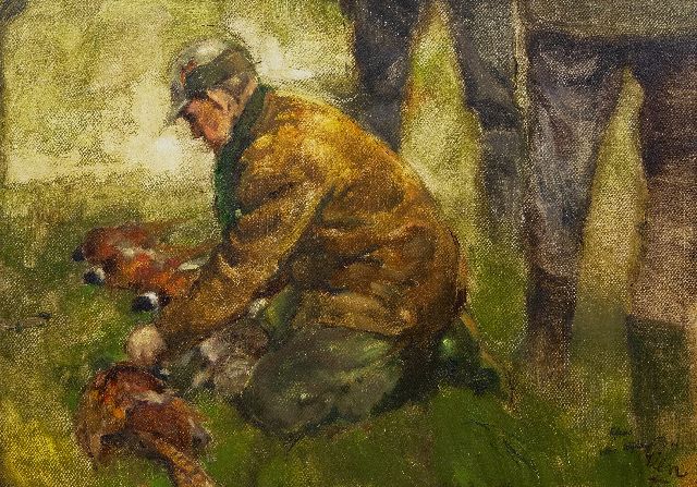 Rien Poortvliet | Jäger mit Fasanen, Öl auf Leinwand, 50,0 x 70,2 cm, Unterzeichnet u.r.