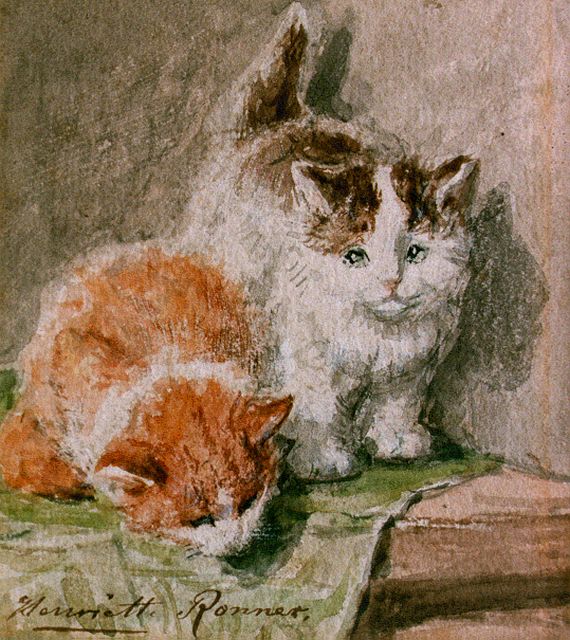 Henriette Ronner | Two kittens, Aquarell auf Papier, 11,5 x 9,5 cm, signed l.l.