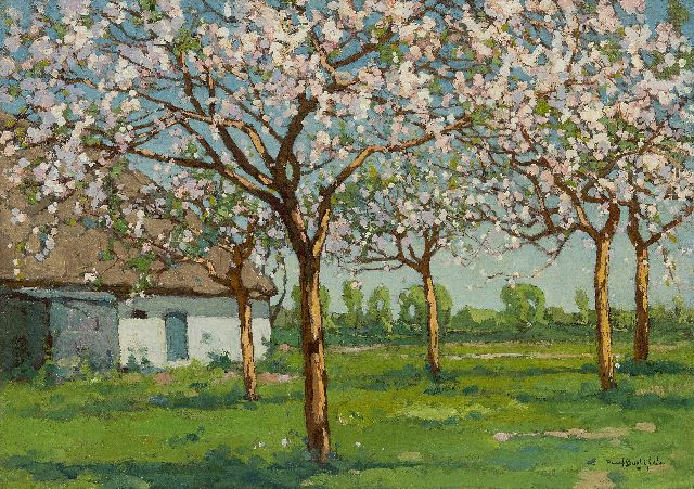 Paul Bodifée | Bauernhof mit blühende Bäumen, Öl auf Leinwand, 35,6 x 49,7 cm, Unterzeichnet u.r.
