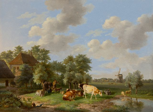 Frans Lebret | Melkzeit auf dem Bauernhof, Öl auf Holz, 52,3 x 70,8 cm, Unterzeichnet u.r. mit Initialen
