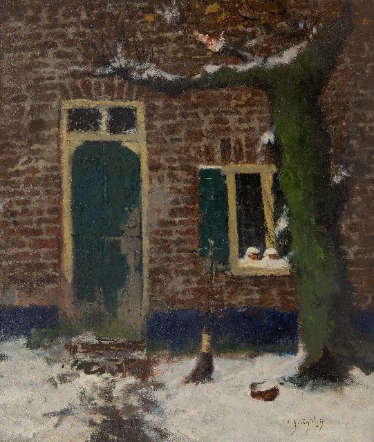 Evert Jan Ligtelijn | Hinterhof eines Bauernhofes im Schnee, Öl auf Leinwand, 60,3 x 50,3 cm, Unterzeichnet u.r.