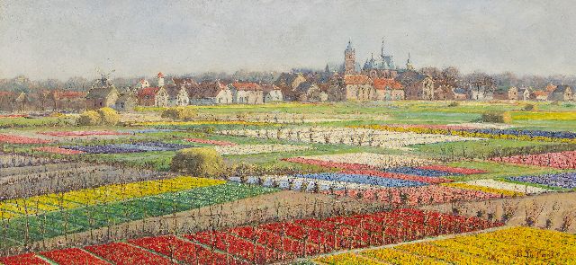Burchard Theodoor Paets | Blumenzwiebelfelder bei Noordwijk-Binnen, Öl auf Leinwand, 35,2 x 74,0 cm, Unterzeichnet u.r.