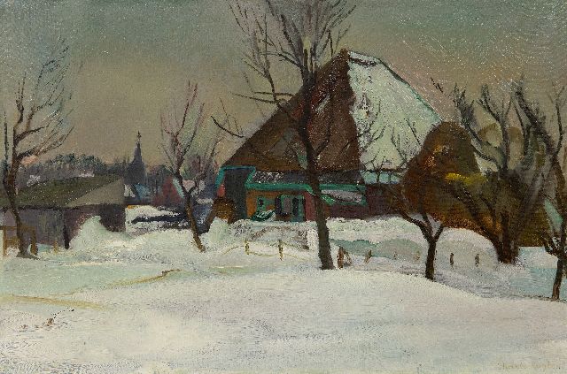 Harrie Kuijten | Bauernhof im Schnee (vermutlich Groet), Öl auf Leinwand, 40,0 x 60,2 cm, Unterzeichnet u.r. und datiert auf dem Keilrahmen 1942
