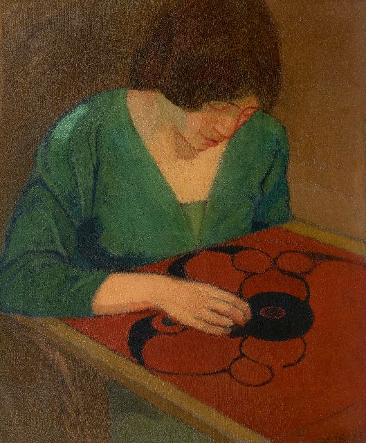Otto van Rees | Adya mit roter Stickerei, Öl auf Leinwand, 65,2 x 54,0 cm, Unterzeichnet u.r. und datiert 1910