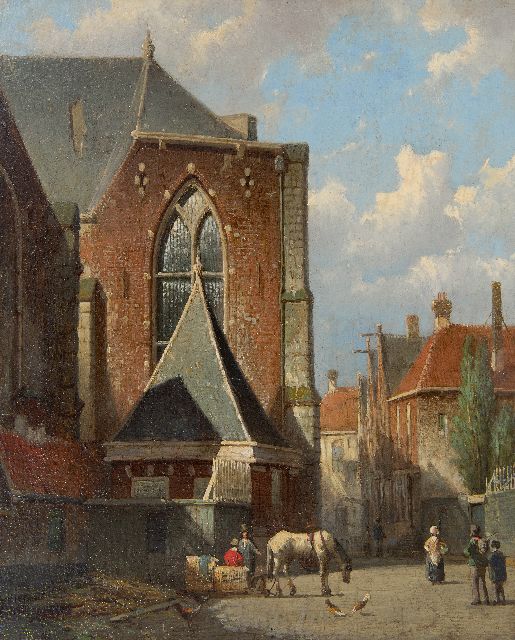 Willem Koekkoek | Blick auf die Oude Kerk auf dem Oudekerksplein, Amsterdam, Öl auf Holz, 35,4 x 29,0 cm, zu datieren um 1860-1862