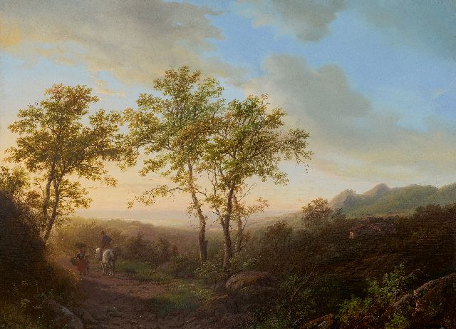 Willem Bodeman | Hügelige deutsche Landschaft in der Abenddämmerung, Öl auf Holz, 38,7 x 52,0 cm