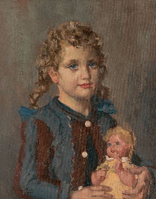Herman Mees | Mädchenporträt mit Puppe, Öl auf Leinwand, 51,2 x 40,4 cm, Unterzeichnet u.l. und datiert 1945, ohne Rahmen