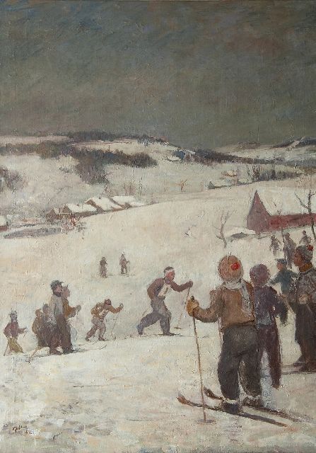 Oplt O.  | Das Skirennen, Öl auf Leinwand 99,7 x 72,8 cm, Unterzeichnet u.l. und datiert '52