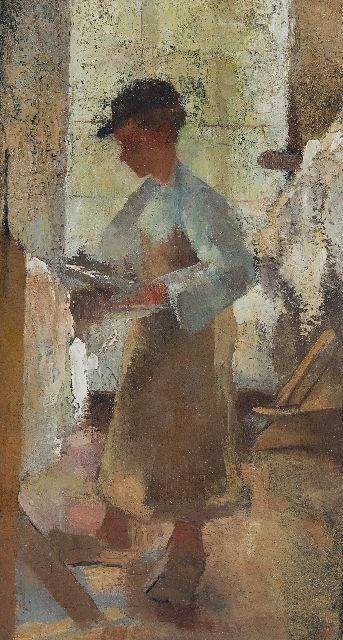 Anthon van Rappard | Ein Arbeitsjunge am Webstuhl, Öl auf Leinwand, 45,1 x 25,4 cm