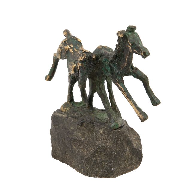 Jits Bakker | Zwei spielende Fohlen, Bronze, 10,3 x 11,4 cm, Unterzeichnet auf der Basis