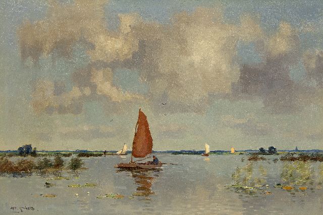 Jan Knikker sr. | Flusslandschaft mit Booten, Öl auf Leinwand, 40,4 x 60,5 cm, Unterzeichnet u.l.